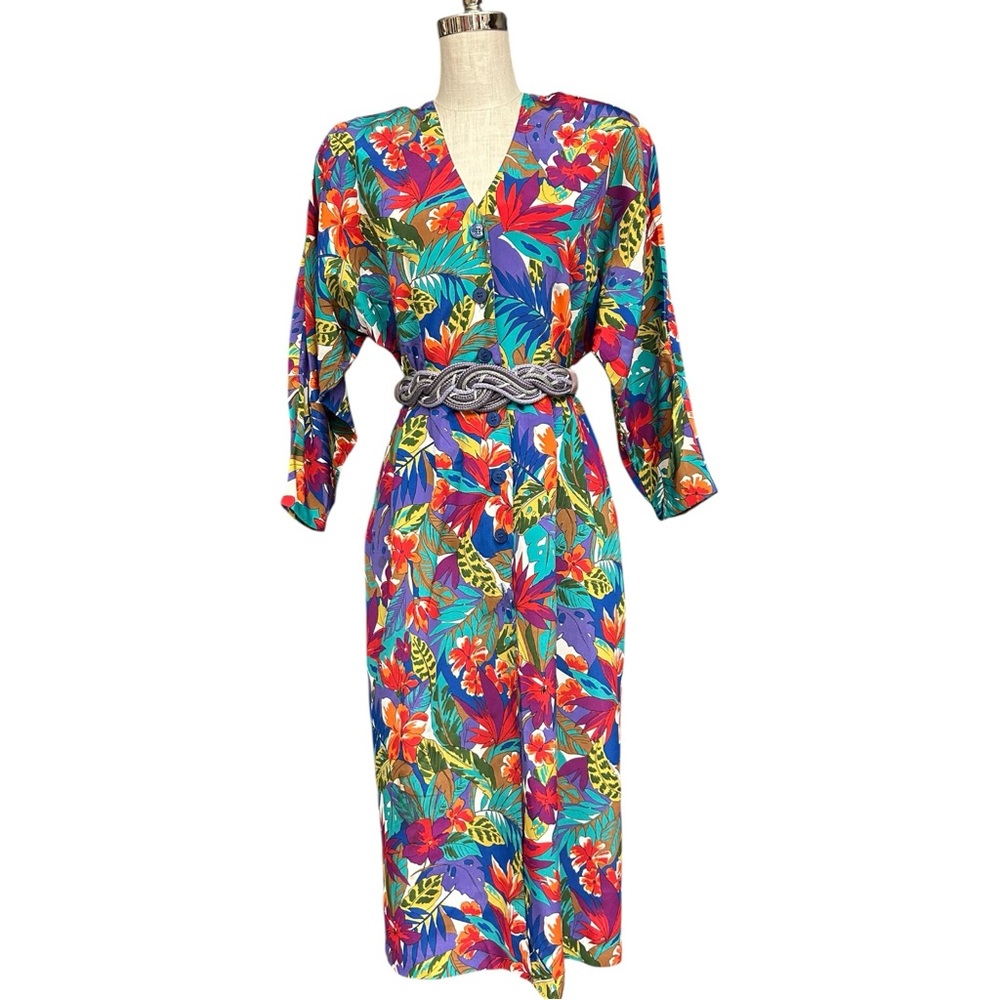 Andrea Gayle Tropical Floral Vintage Dress Size 10 Vintage 80s/90s Floral Dress